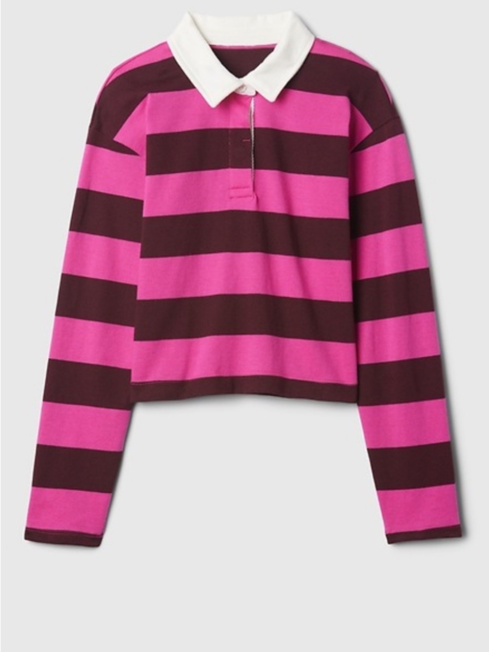 GAP KIDS YOUTH GIRLS CROPPED RUGBY POLO SHIRT BURGUNDY PINK STRIPE XXL